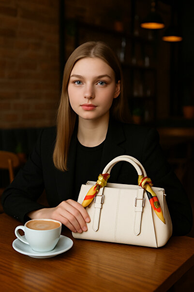 ESTUTE Women's Stylish Leather Look Shoulder and Hand Bag with Scarf Detail