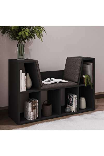 İNARCH DİZAYN Livora Minderli Kitaplık - Oturma Alanlı 103 cm Minimalist Tasarım Antrasit