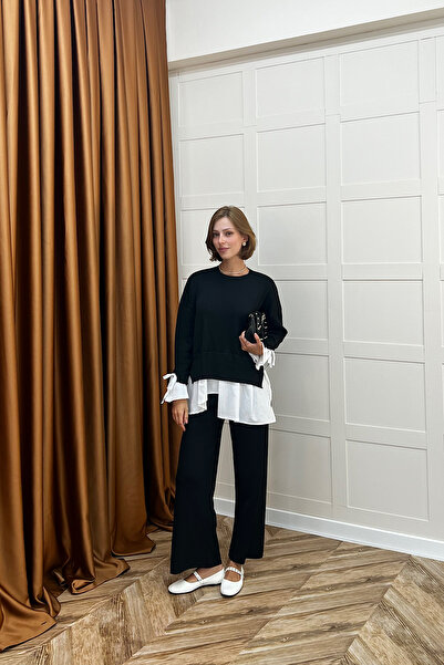 Stilife Truva Shirt Detail Mercerized Knitwear Set Black