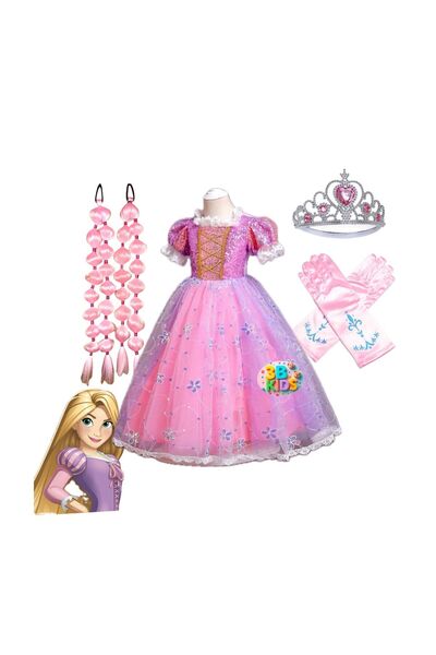 3b kids costum rapunzel rochie rapunzel roz păr cu bule coroană mănuși