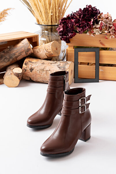 marinarosse Kadın Hermina Koyu Kahve Cilt Çift Tokalı Kısa Bot