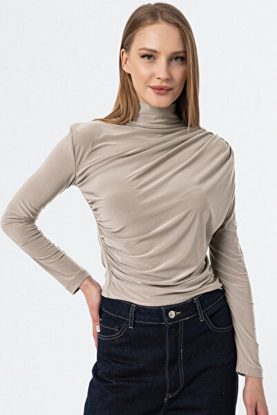 VODENS Bluză nisipoasă de damă, bej, cu șnur detaliat