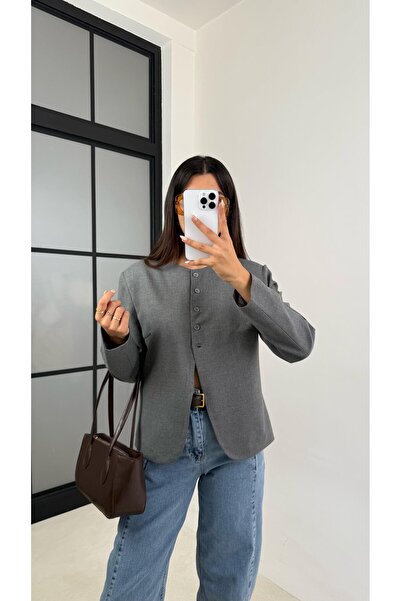 Gaus Gri Astarlı Vatkalı Düğme Detaylı Ceket GAUS-0097