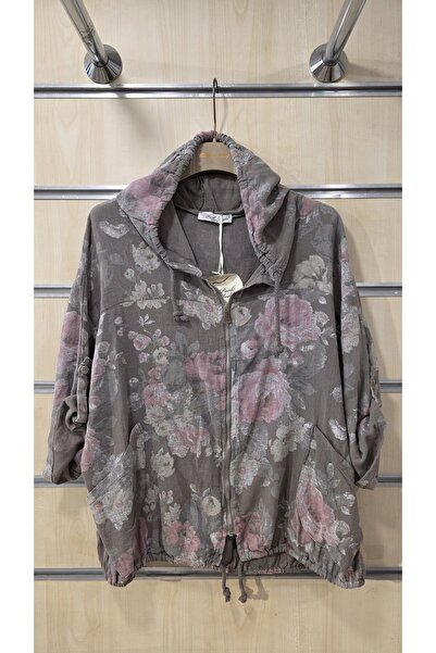 Park Moda Италианско яке с качулка, цип и батик розов мотив