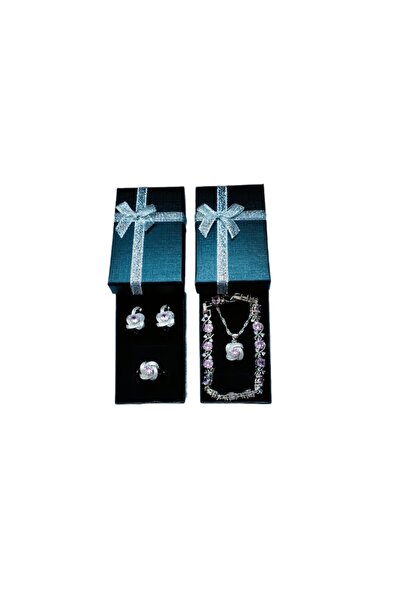 OEM 925 silver plated jewelry set with rose quartz zirconia crystals