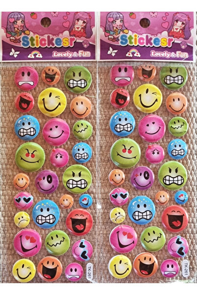 Modellino 2'li Set 48 Adetli Kabartmalı Çıkartmalı Sticker Etiket, Emoji, Kal...