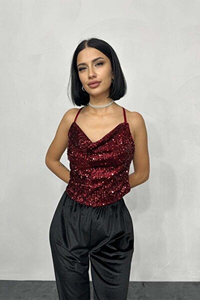 gl00my Burgundy Strappy Degaje Blouse