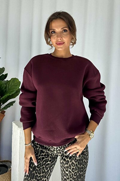 Mine Tan Butik Hanorac pentru femei cu gât cu șală în interior, 3 culori - Prune