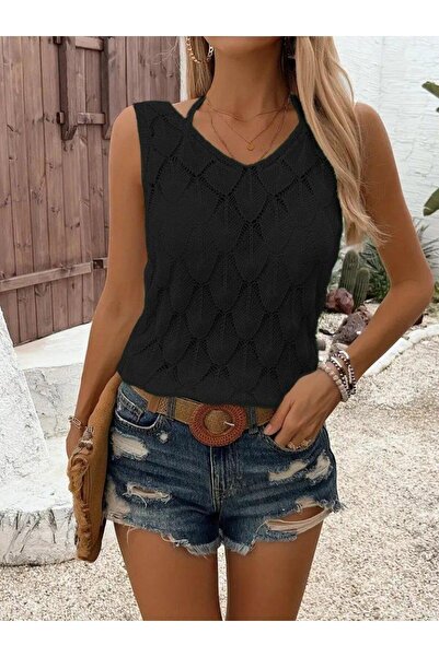 DEAG Women's Strappy Collar Patterned Knitwear Blouse