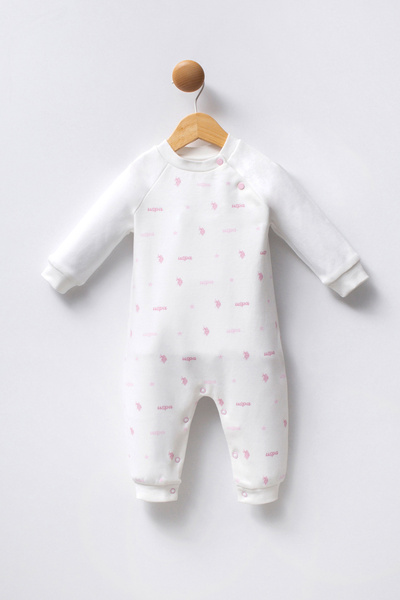 U.S. Polo Assn. Baby Girl White Patched 100% Cotton Jumpsuit 50322824-Vr013