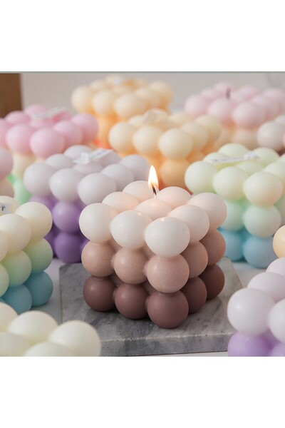 Flippy Scented Soy Wax Cube Candle, 6x6x6 cm, Basil Scent, Brown, 3-Color Pale Gradient