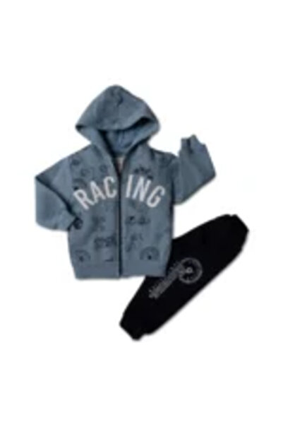 Mamboo Tracksuit for Boys with Dark Gray Hoodie and Racing Print