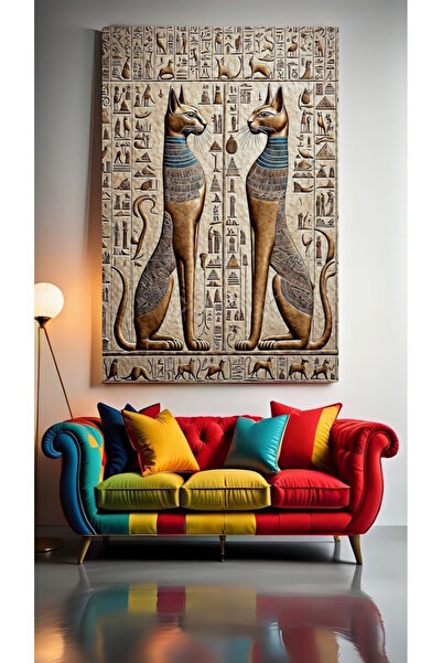 özkacar ANTİK MISIR MOTİFLERİ VE KEDİLERİ Ev Duvar Salon Güzellik Salonu Ofis Dükkan Dekarasyon Kanvas Tablo