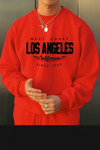 DM DOLCE MORE سترة رياضية مطبوعة بتصميم لوس أنجلوس من القطن الممشط بثلاث خيوط...