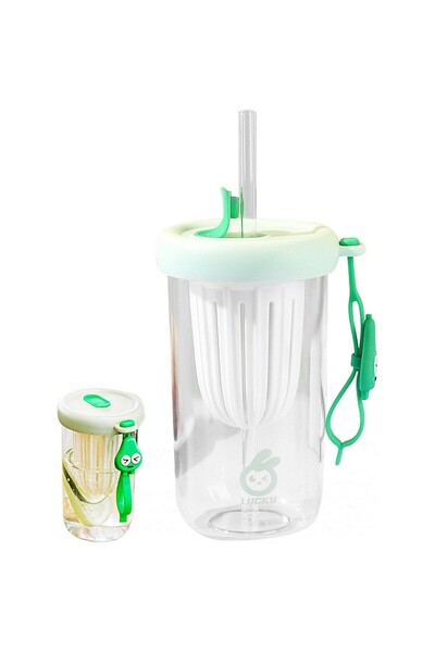 Flippy children's cup with lid & straw, anti-fall, fruit/ice compartment, 500ml, Green