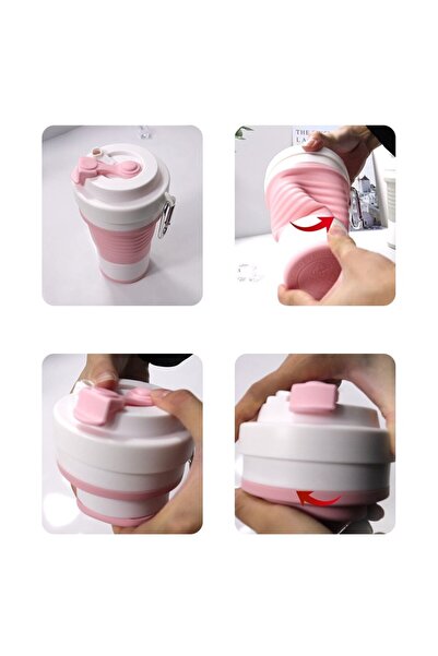 Flippy collapsible silicone cup for travel and camping, 750 ml, straw included, 11.6 x 19.3 cm, pink