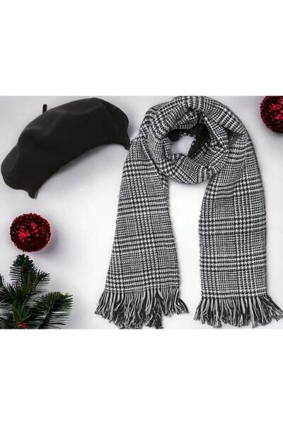 Wearflawless Women's Set of 2 Black Scarves and Painter Beret Set, Christmas Gift, Double-Sided Scarf, Painter Beret