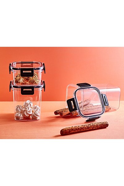 GoldPrestij Clear Square Food Container - Storage Container with Silicone and Locking Lid 400 ml 12 X 6.5 cm