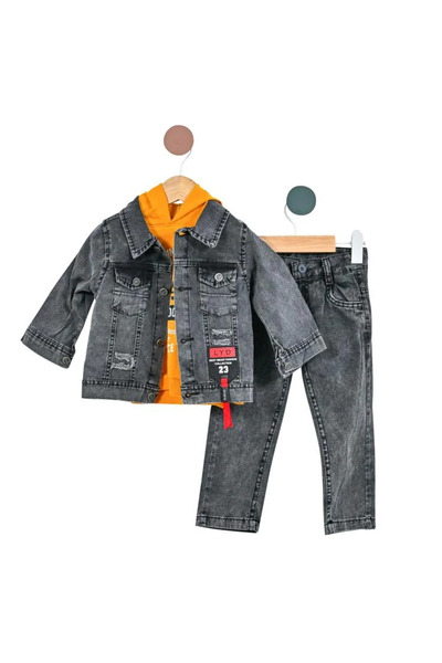 Mamboo Set Denim Negru și Hanorac cu Glugă din 3 Piese pentru Baieti 2+ Ani -...