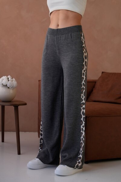 DONNA LISSA Oversize Knitwear Leopard Patterned Premium Trousers