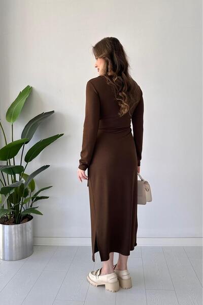 MaziButik Long Tie Dress Brown