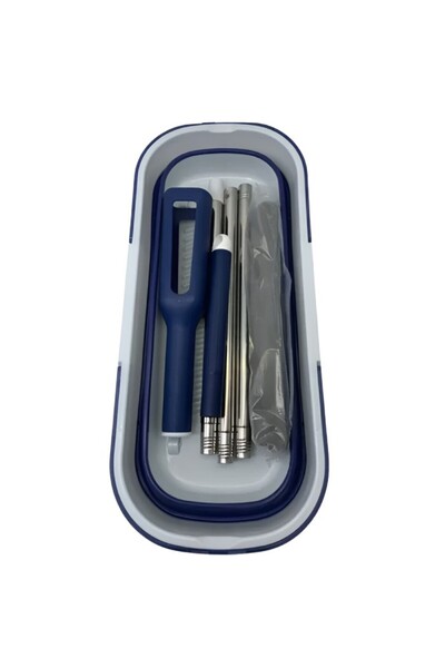 Flippy Telescopic Mop Set with Foldable Bucket, Blue/White, 32 cm, Adjustable 140 cm