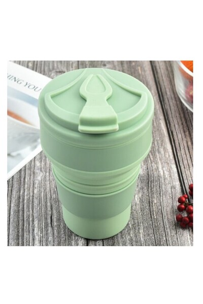 Flippy collapsible silicone cup for travel and camping, 350 ml, 8.2x6.3x9.1 cm, green