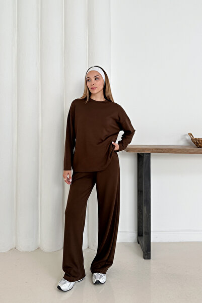 MİROR Дамски комплект от дълъг ръкав от кафяв модал