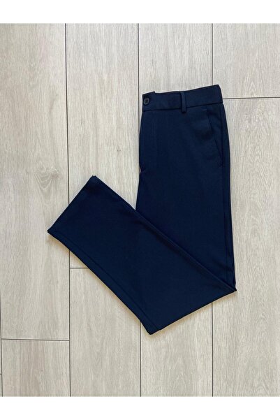 Genel Markalar Regular Fit Lastikli Bel Düz Paça Erkek Lacivert Kumaş Pantolon