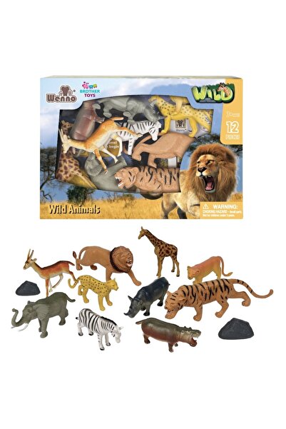 Brother Toys Kutulu 12 Parça Vahşi Hayvanlar Seti Aslan, Zürafa, Fil, Zebra, ...
