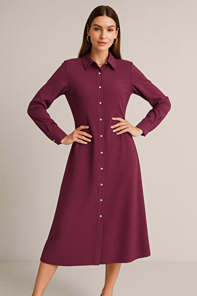 Rich Women's Plum Long Sleeve Midi Shirt Dress
