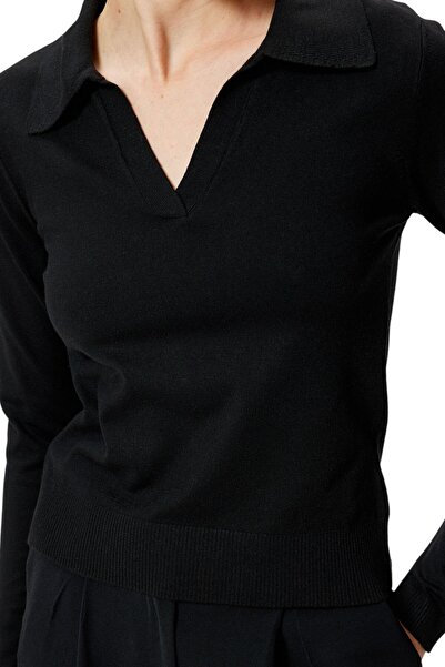 VAGGON Women's Black Polo Neck Long Sleeve Blouse Vs00959