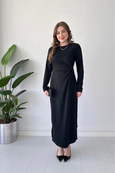 MaziButik Long Tie Dress Black