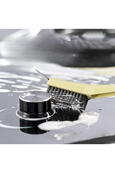 Flippy Kitchen Wire Brush, 2-Piece, Long Handle with Hanging Hole, Steel Bristles, Yellow