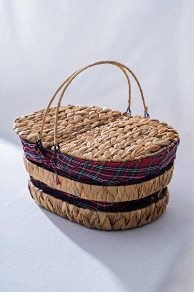 ACAR HASIR EKOSE KAPAKLI OVAL PİKNİK SEPETİ 39CM