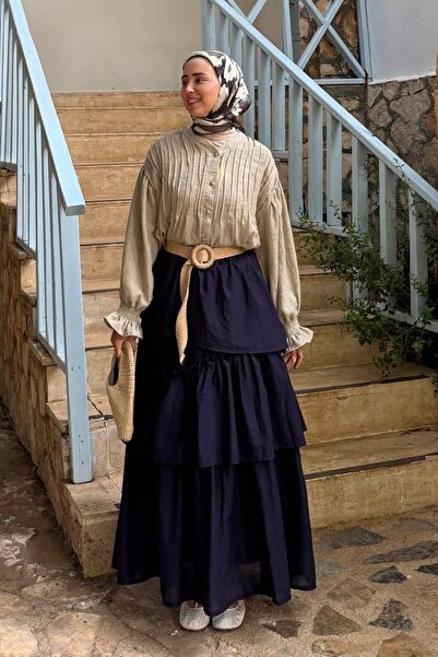 ZÜLAYS Asimetrik Fırfırlı Etek Lacivert