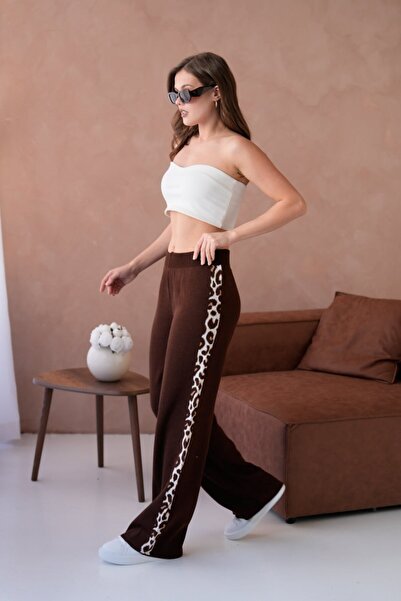 DONNA LISSA Oversize Knitwear Leopard Patterned Premium Trousers