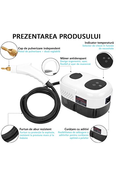 LittleDomi Aparat de Curatat cu Abur, LittleDomi, 2500W, 3Bar, Rezervor 1.1l, Incalzire Rapida 15s, 6 Trepte