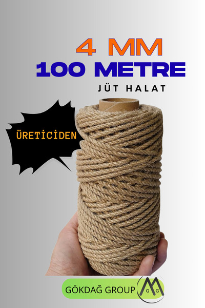 GÖKDAĞ GROUP 4 MM 100 Metre Jüt Halat Dekoratif Hasır İp Urgan Süs