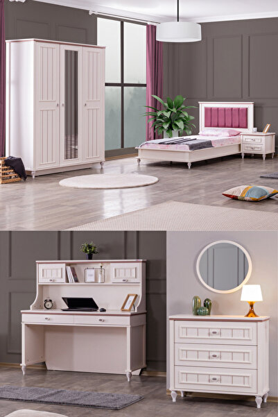 Setay Ezgi Lux Genç Odası - 3 Kapılı Dolap, Karyola, Komodin, Masa, Şifonyer