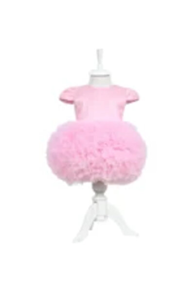 Mamboo Pink Dress with Tulle and Bow for Baby Girl