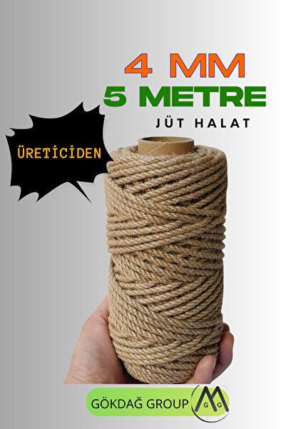 GÖKDAĞ GROUP 4 MM 5 Metre Jüt Halat Dekoratif Hasır İp Urgan Süs