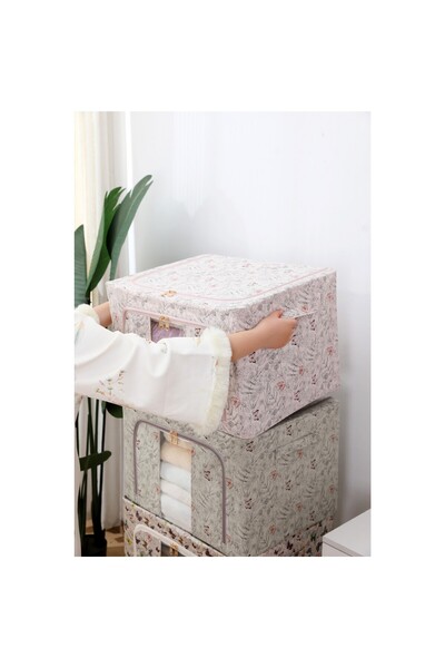 Flippy Storage Box, Flippy, 66L, Textile, 50 x 40 x 33 cm, for Clothes, Underwear, Butterfly Pattern, Pink