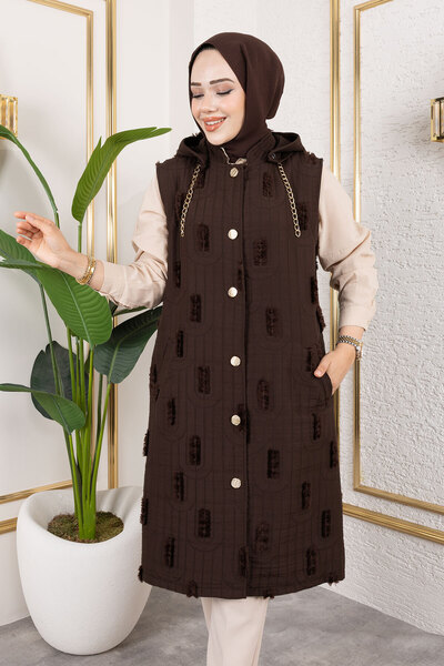 Tesettür Dünyası Feather Detailed Quilted Vest Tsd250216 Bitter Brown