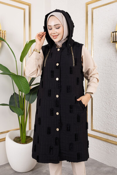 Tesettür Dünyası Feather Detailed Quilted Vest Tsd250216 Black