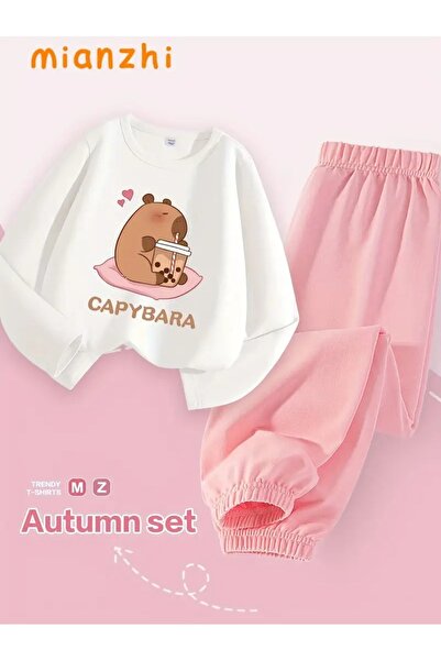 buendiakids Set de pantaloni de sport pentru fete/băieți Milkshake Capybara c...