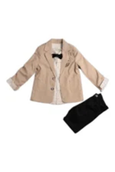 Mamboo Elegant Suit for Boys with Beige Jacket and Shirt with Bow Tie