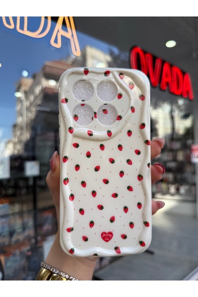 OVADA XIAOMI MI 14T PRO Uyumlu Kamera Korumalı Çilek Desenli Baskılı Silikon ...