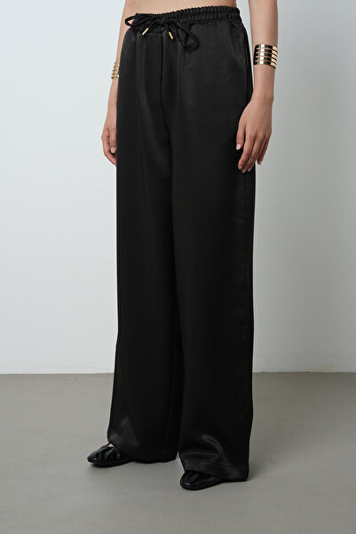 Orfeo Negro Women's Solid Color Shiny Fabric Wide Leg Elastic Waist Pants