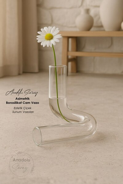 Anadolu Saray Asymmetrical Borosilicate Glass Vase |   Modern Decorative Stylish Design |   Aesthetic Flower Presentation Vases